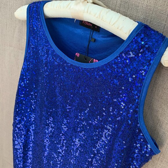 Blue Sequins Front and Back Sleeveless Top - Picture 8 of 15